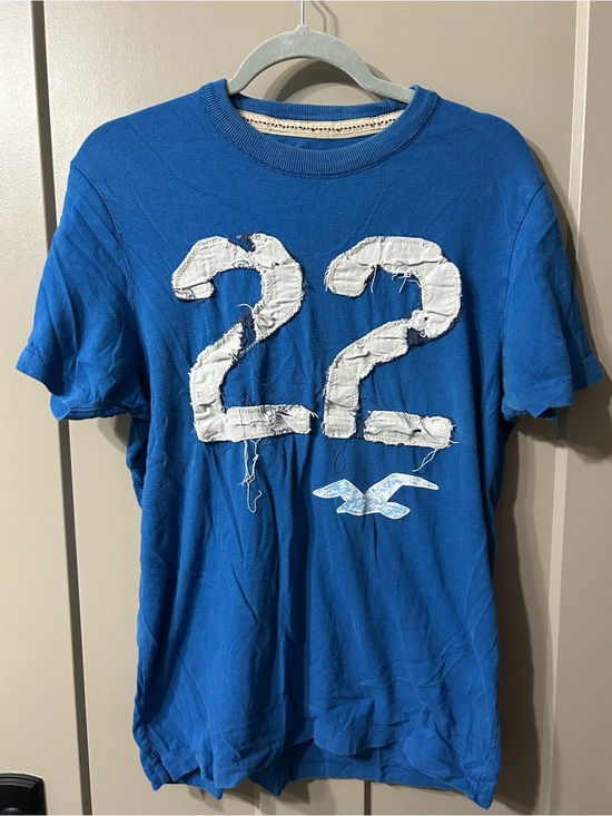 Hollister Other - Hollister Blue Short-Sleeve Graphic Tee White '22' Patch Distressed Y2K Vtg